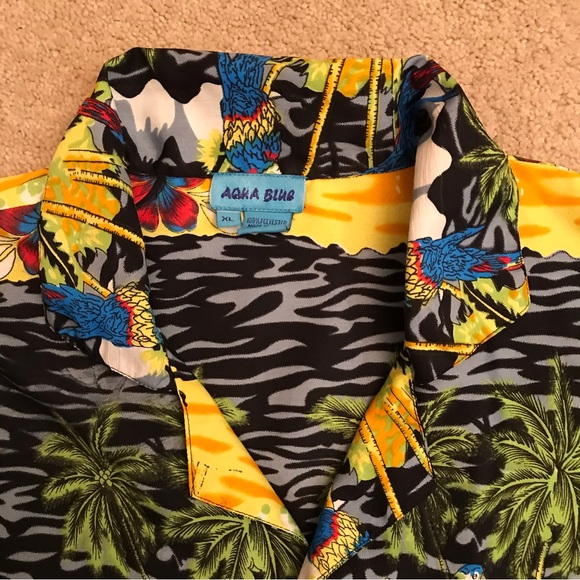 Aqua Blue Hawaiian Shirt Mens Size XL Tropical Print Button Up Short Sleeve - Picture 3 of 7